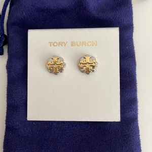 Tory Burch logo flower two tone stud earring